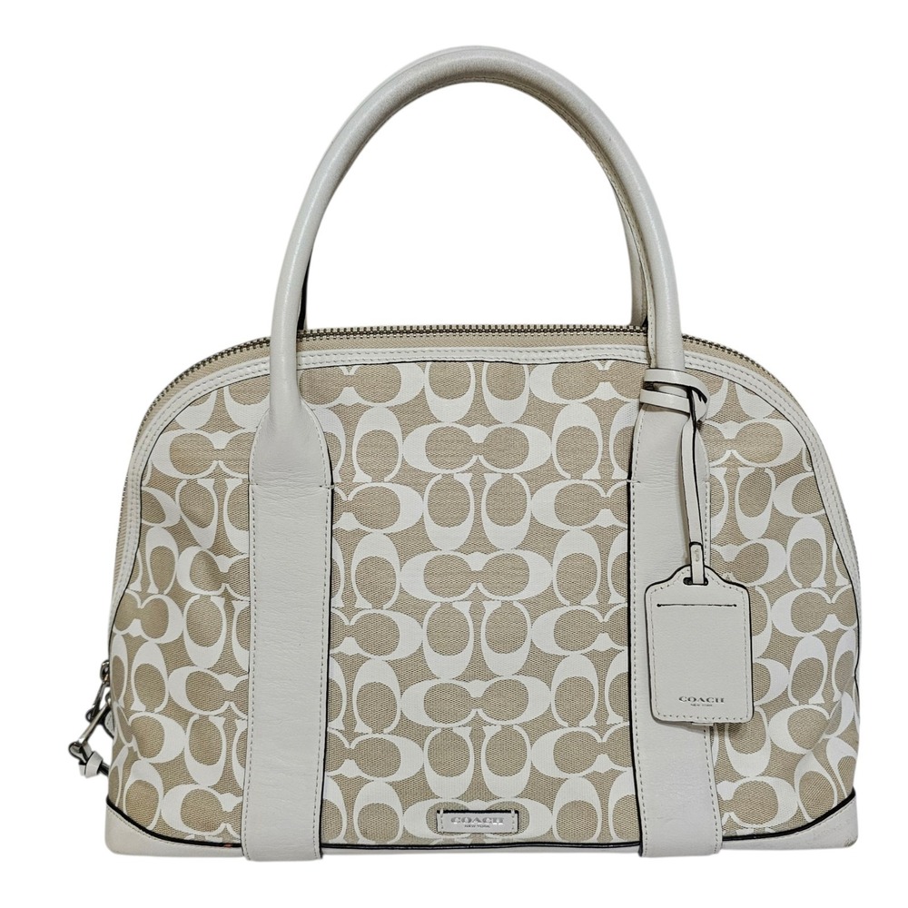 Coach Bleecker Preston Satchel Handbag Beige & White Signature Logo F30160